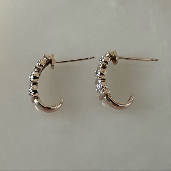 Gold over Sterling J Shaped Post Earrings with Accent Diamond - Picture 12 of 16